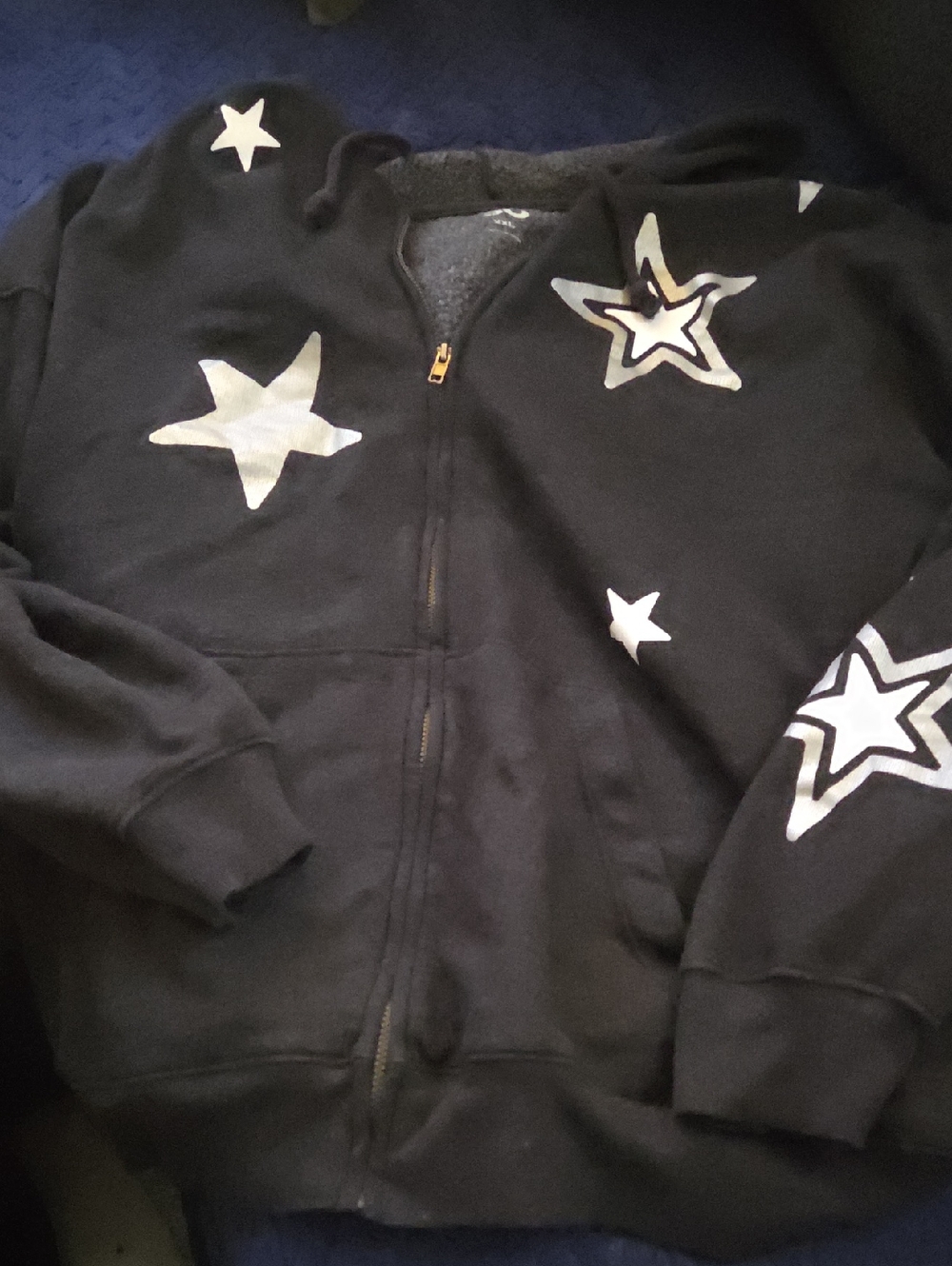 SO Black Zip Hoodie with White Star Graphics
